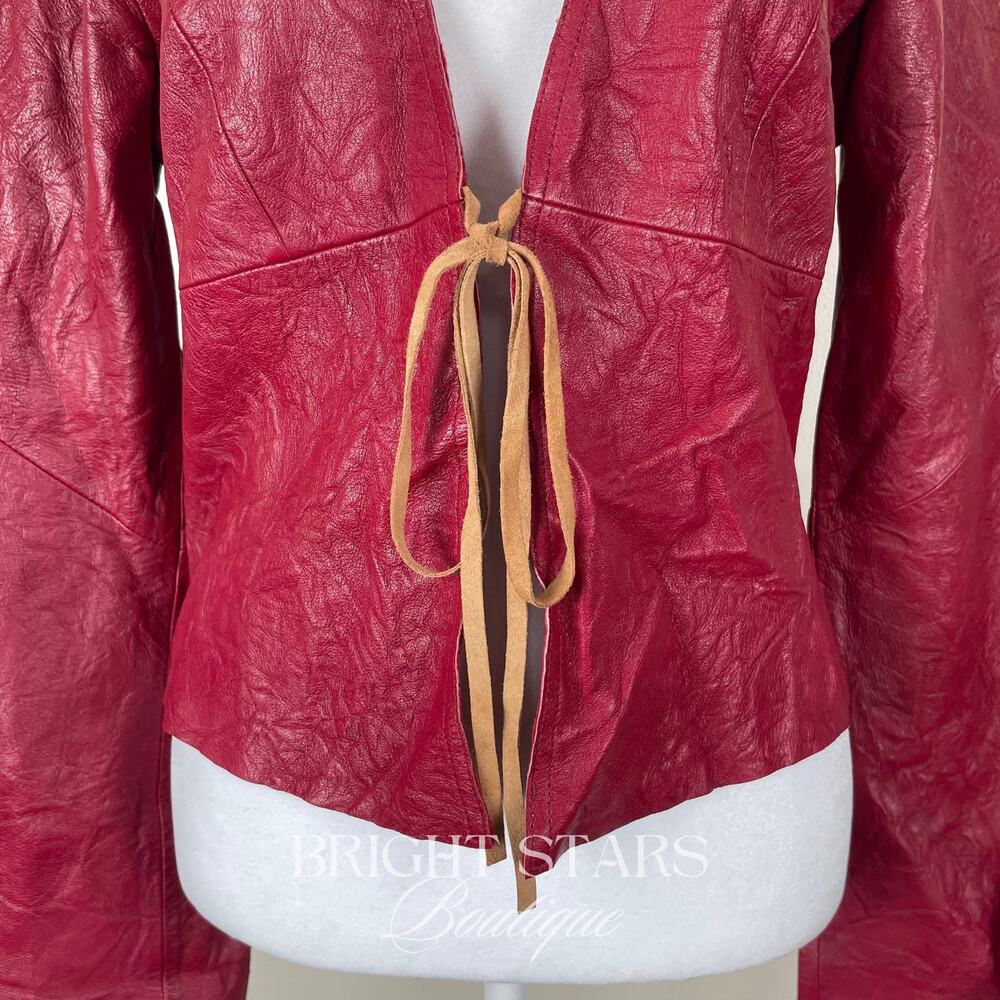 Rare Red Leather Jacket ASO Buffy the Vampire Slayer Tie Front Vintage Y2K - Picture 8 of 12